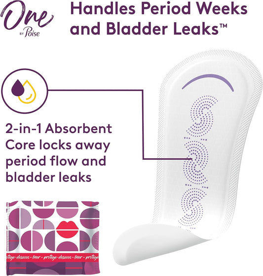 One By Poise Panty Liners (2-In-1 Period & Bladder Leakage Daily Liner), Long, Extra Coverage For Period Flow, Very Light Absorbency For Bladder Leaks, 50 Count