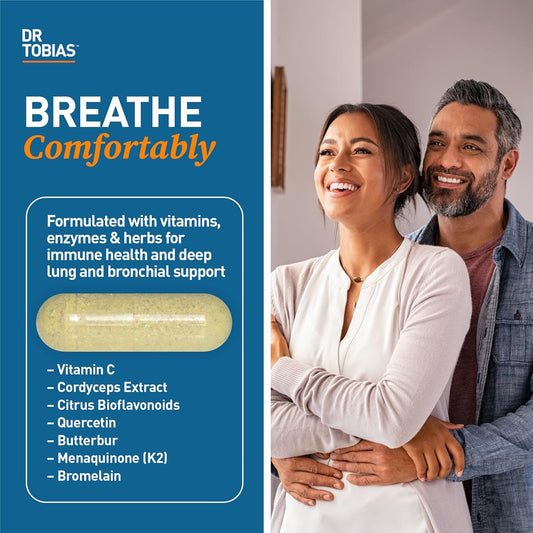 Dr. Tobias Lung Health, Lung Support Supplement With Vitamin C, Butterbur, Quercetin & Bromelain, Lung Cleanse & Detox Formula For Bronchial & Respiratory System, Non-Gmo, 60 Capsules, 60 Servings