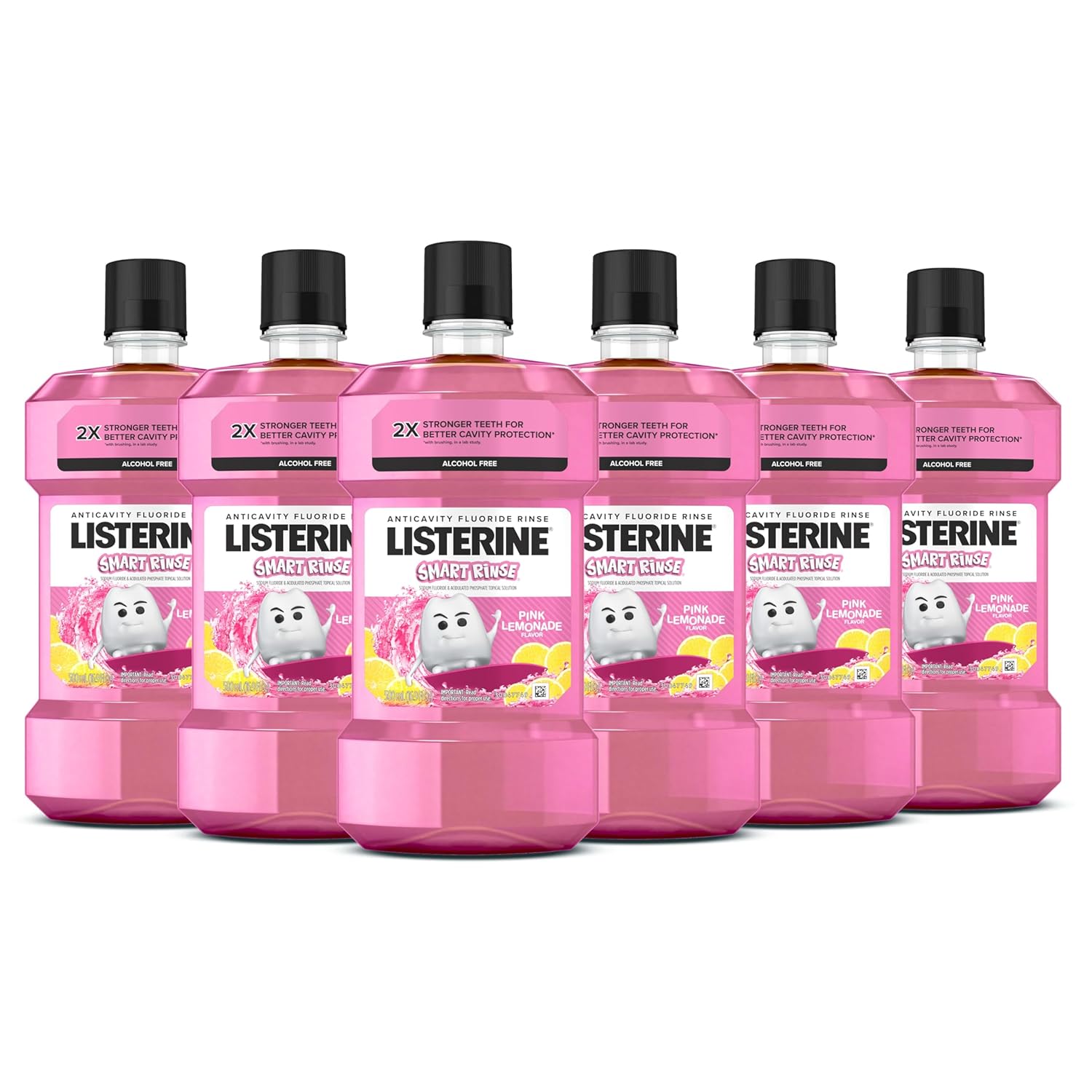 Listerine Smart Rinse Anticavity Fluoride Mouthwash, Pink Lemonade, 16.9 Fl. Oz (Pack Of 6)