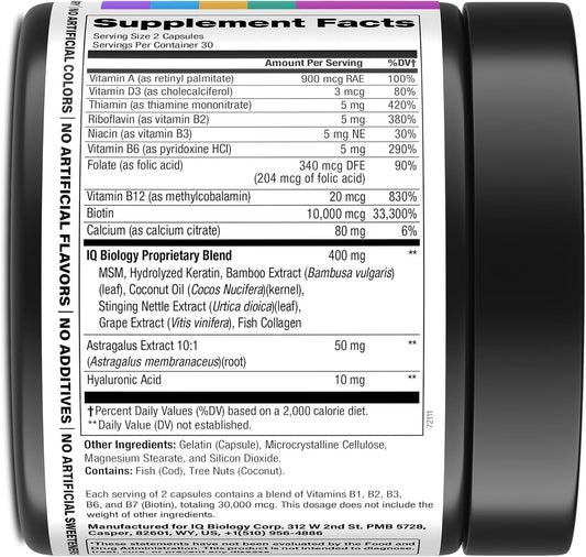 Biotin 10,000 Mcg Supplement For Hair Growth With Collagen & Keratin For Hair Loss & Thinning Hair - Hair Skin And Nails Vitamins For Women & Men - Healthy Regrowth, Skin Glow & Nail Repair - 60 Caps