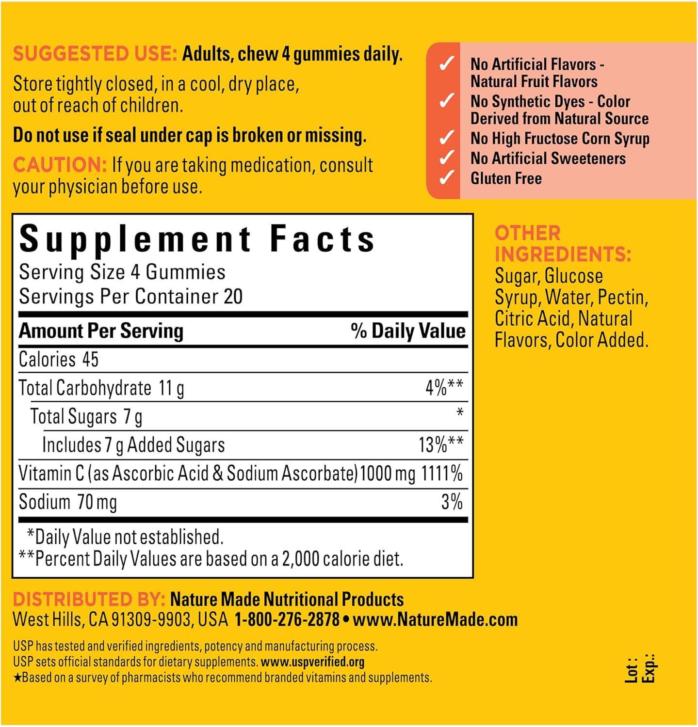 Nature Made Maximum Strength Dosage Vitamin C 1000Mg Per Serving, Immune Support Vitamin C Gummies For Adults, 80 Vitamin C Gummies, 20 Day Supply