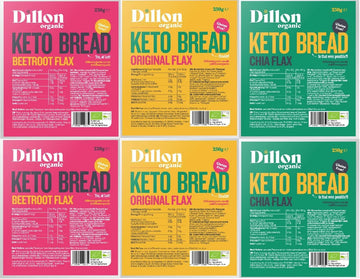Dillon Organic Keto Bread Mixed Selection | Gluten Free | Original Flax, Chia Flax & Beetroot Flax | 2 Of Each Flavour | 6 X 250G
