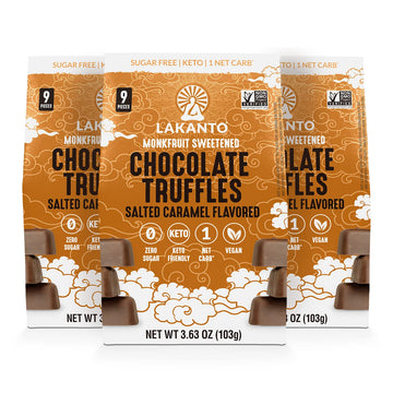Lakanto Sugar Free Chocolate Truffles - Sweetened with Monk Fruit, Keto Diet Friendly, Vegan, 1 Net Carb, Creamy, Smooth, Delicious (Salted Caramel - Pack of 3)