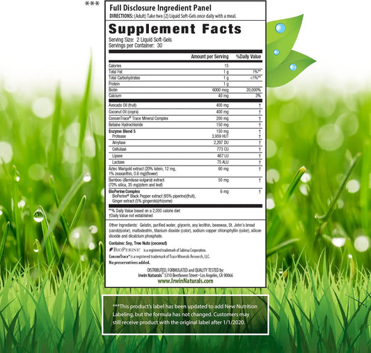 Irwin Naturals Biotin-6000 Supports Healthy Skin, Hair & Nails - Strength + Protection With High Potency 6000 Mcg, Bamboo, Avocado, Coconut & More - Maximum Absorption - 60 Liquid Softgels