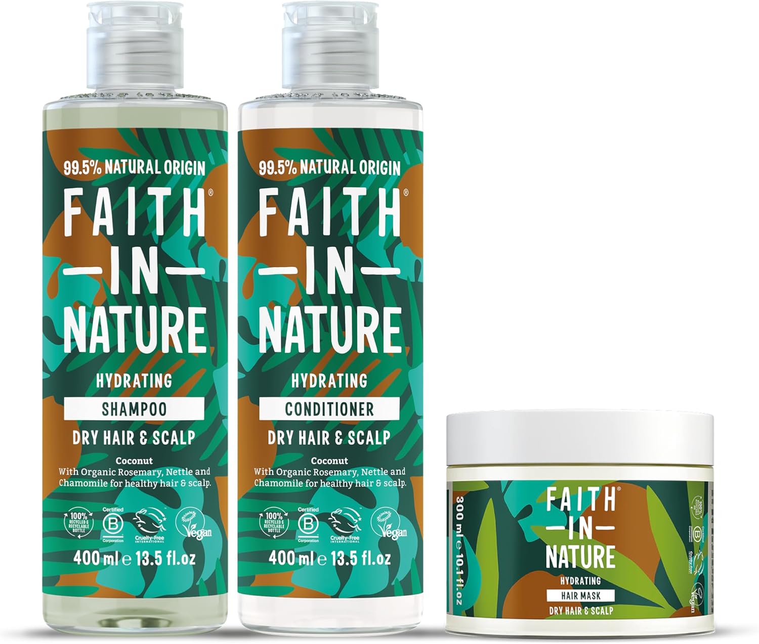 Faith In Nature |Coconut Natural Dry Hair 3 Piece Bundle: 400Ml Shampoo & Conditioner & 300Ml Hair Mask, Vegan & Cruelty Free, No Sls Or Parabens, For Normal To Dry Hair