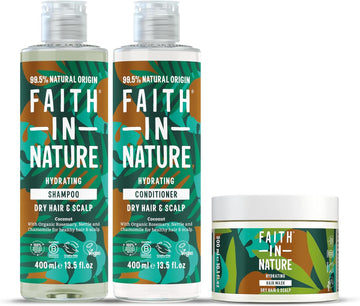 Faith In Nature |Coconut Natural Dry Hair 3 Piece Bundle: 400Ml Shampoo & Conditioner & 300Ml Hair Mask, Vegan & Cruelty Free, No Sls Or Parabens, For Normal To Dry Hair