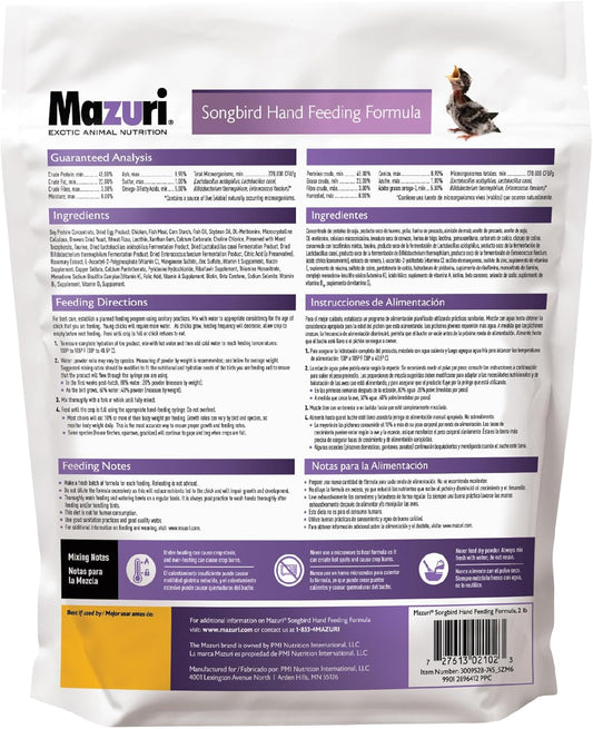 Mazuri | Songbird Hand Feeding Formula For Baby Birds | 2 Pound (2 Lb) Bag