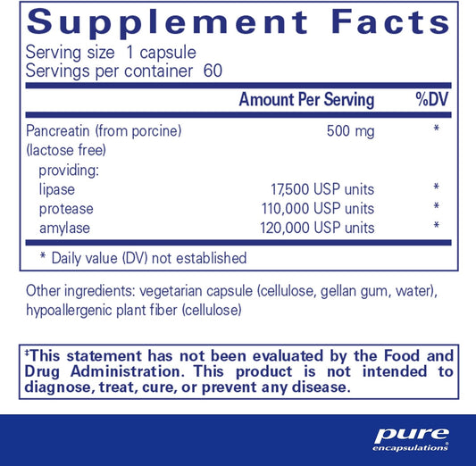 Pure Encapsulations Pancreatic Enzyme Formula - Digestive Enzymes For Digestion - Strengthens Gut Health* - Targeted Delivery Capsules - Gluten Free & Non-Gmo - 60 Capsules