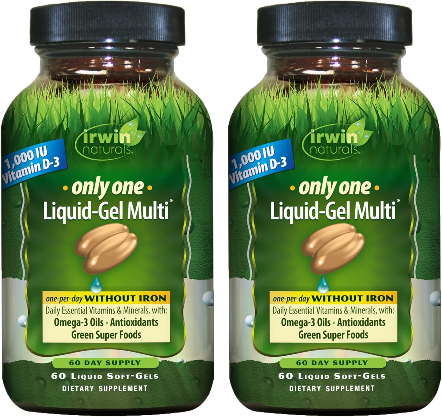 Irwin Naturals Only One Liquid-Gel Multi Without Iron - 60 Liquid Soft-Gels, Pack Of 2 - Omega-3 Oils, Antioxidants & Green Super Foods - 120 Total Servings