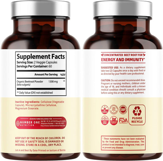 N1N Premium Organic Beet Root Capsules 1300mg 120 Veg Caps [Non-GMO & Gluten Free] All Natural Beet Root Powder for Energy, Stamina and Athletic Performance : Health & Household