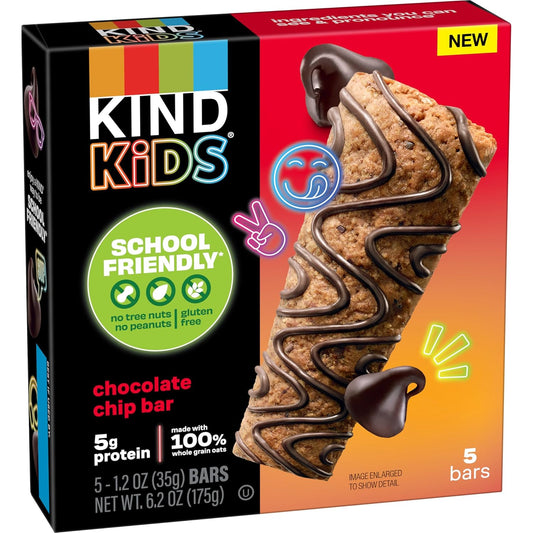 Kind Kids Chocolate Chip Bar, Tree Nut Free, Peanut Free, Gluten Free, Made With Whole Grain Oats, 6.2 Oz Box (40 Bars)