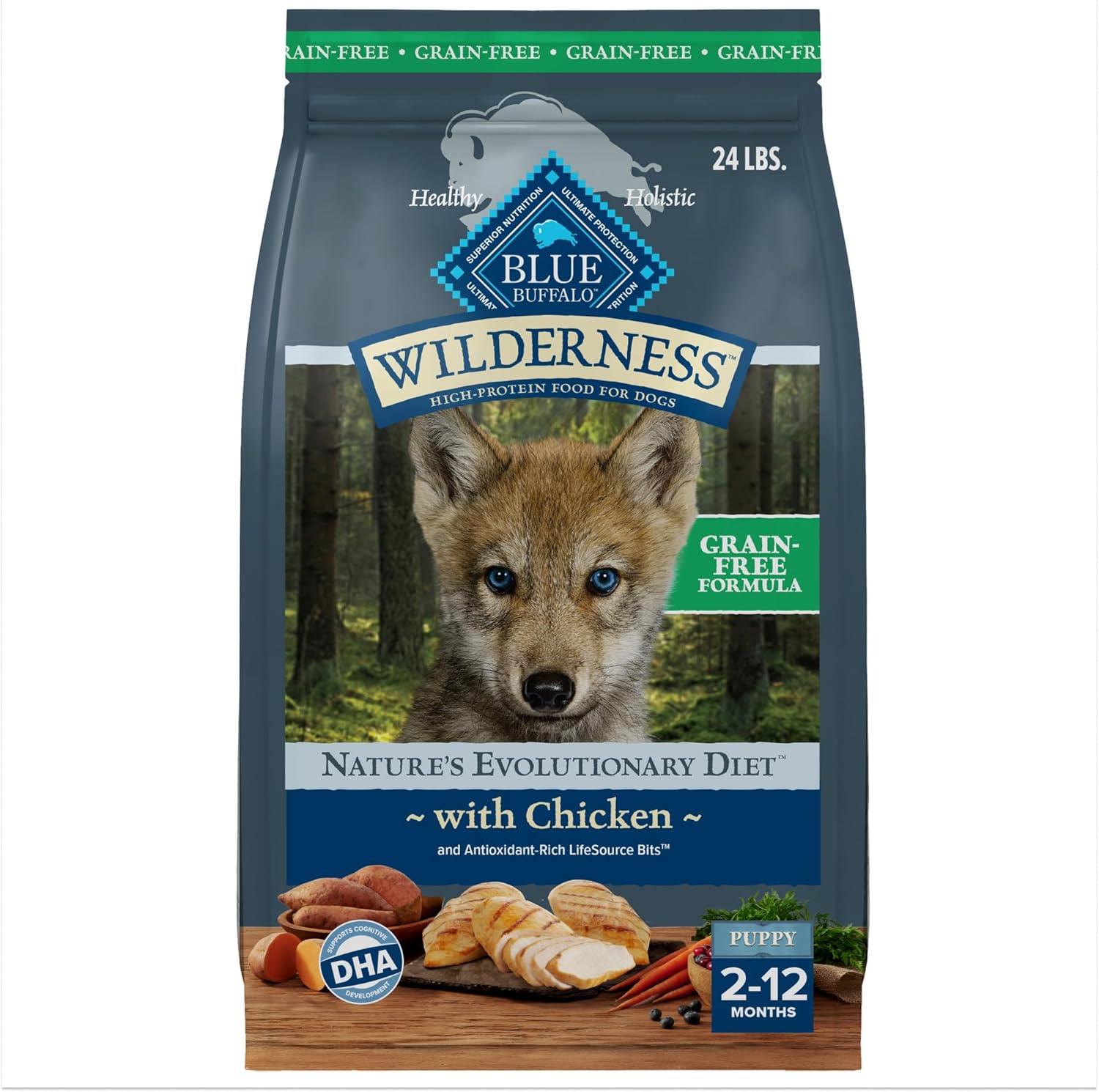 Blue Buffalo Wilderness Puppy High-Protein Dry Dog Food With Real Chicken, Grain-Free, Made In The Usa With Natural Ingredients, Chicken, 24-Lb. Bag