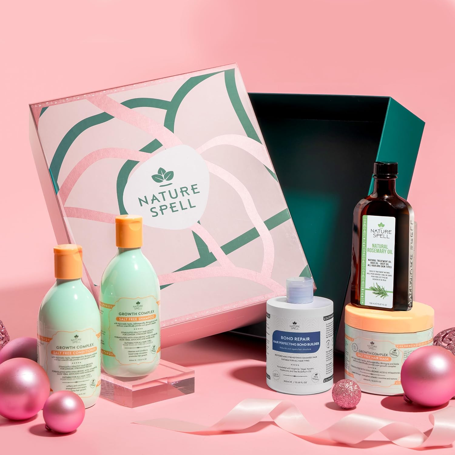 Nature Spell Haircare Heroes Gift Set - Shampoo & Conditioner,Hair Mask,Bond Builder & Rosemary Oil For Hair Growth, 5 Products