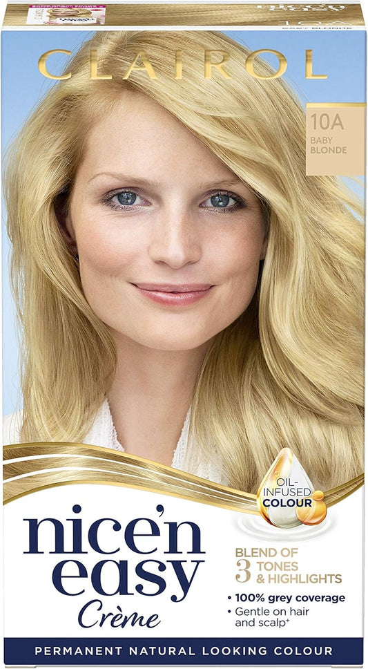 Clairol Nice' N Easy Crème, Natural Looking Oil Infused Permanent Hair Dye, Sb1 Ultra Light Natural Beach Blonde & Root Touch-Up Permanent Hair Dye, 10 Extra Light Blonde