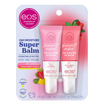 Eos 24H Moisture Super Balm- Pink Lemonade & Wild Cherry Slushie, Lip Mask, Day Or Night Lip Treatment, Made For Sensitive Skin, 0.35 Fl Oz, 2-Pack