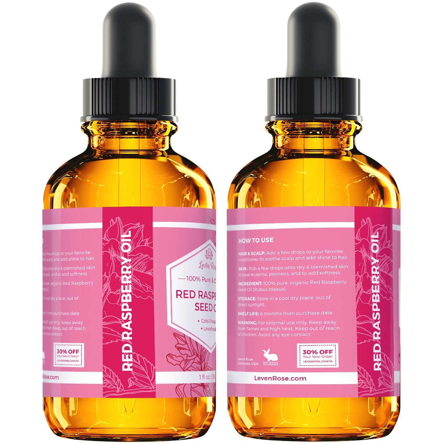 Leven Rose Red Raspberry Seed Oil Organic 1 Oz - Natural With Antioxidants, Vitamin E, And Vitamin A - Anti Aging Raspberry Oil For Skin : Beauty & Personal Care