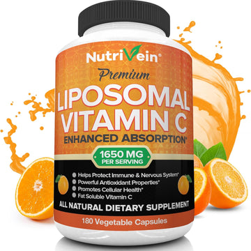 Nutrivein Liposomal Vitamin C 1650Mg - 180 Capsules - High Absorption Ascorbic Acid - Supports Immune System & Collagen Booster - Powerful Antioxidant