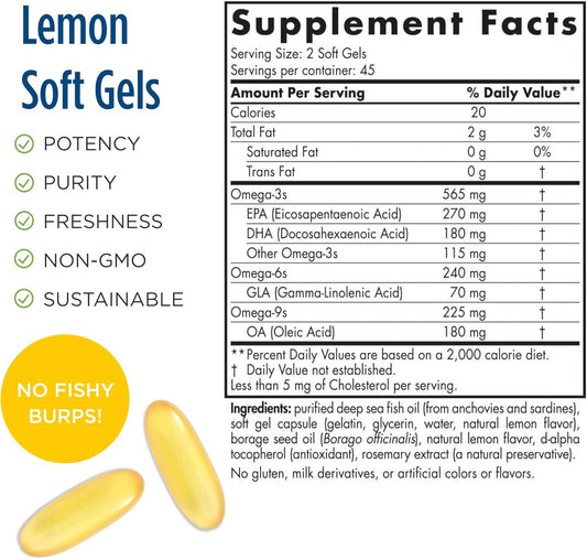 Nordic Naturals ProEFA 3-6-9, Lemon Flavor - 90 Soft Gels - 565 mg Omega-3 - EPA & DHA with Added GLA - Healthy Skin & Joints, Cognition, Positive Mood - Non-GMO - 45 Servings