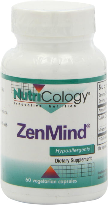 Nutricology ZenMind Supplement - Calmness Support, Day or Night, GABA, L-Theanine, Hypoallergenic, Vegetarian Capsules - 60 Count