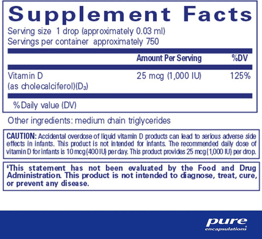 Pure Encapsulations Vitamin D3 Liquid | Supplement To Support Bone, Breast, Cardiovascular, Colon, And Immune Health* | 0.75 Fl. Oz