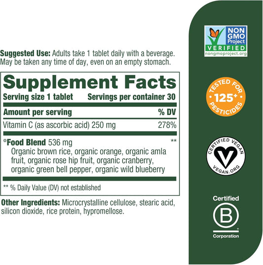 Megafood Complex C - Vegan Immune Support Supplement With Vitamin C 250 Mg, Made With Real Food Including Orange, Cranberry & Brown Rice, Gluten-Free, Kosher - 30 Tablets, 30 Servings