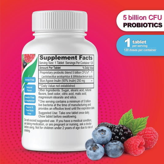 Probiotics with Prebiotic Fiber 5 Billion Microflora Chewables for Kids ? Vegetarian, GMO-Free & Gluten Free Vitamin ? Great Tasting Supplement ? Natural Flavor Pectin Chews ? 120 Count