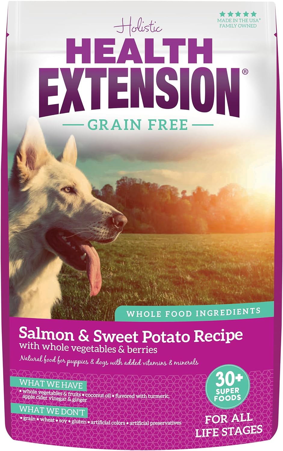 Health Extension Dry Dog Food, Natural Food with Added Vitamins & Minerals, Suitable for All Puppies, Grain Free, Salmon & Sweet Potato Recipe with Whole Vegetable & Berries (4 Pound)