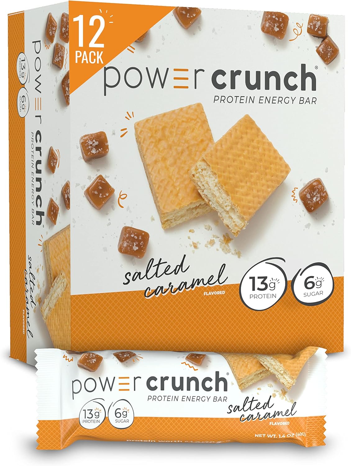 Power Crunch Protein Wafer Bars, High Protein Snacks With Delicious Taste, Salted Caramel, 1.4 Ounce (12 Count)