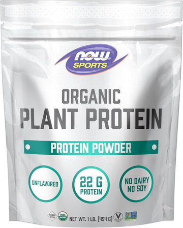 Now Sports Organic Plant Protein, Unflavored, Vegan Powder, 1 Lb