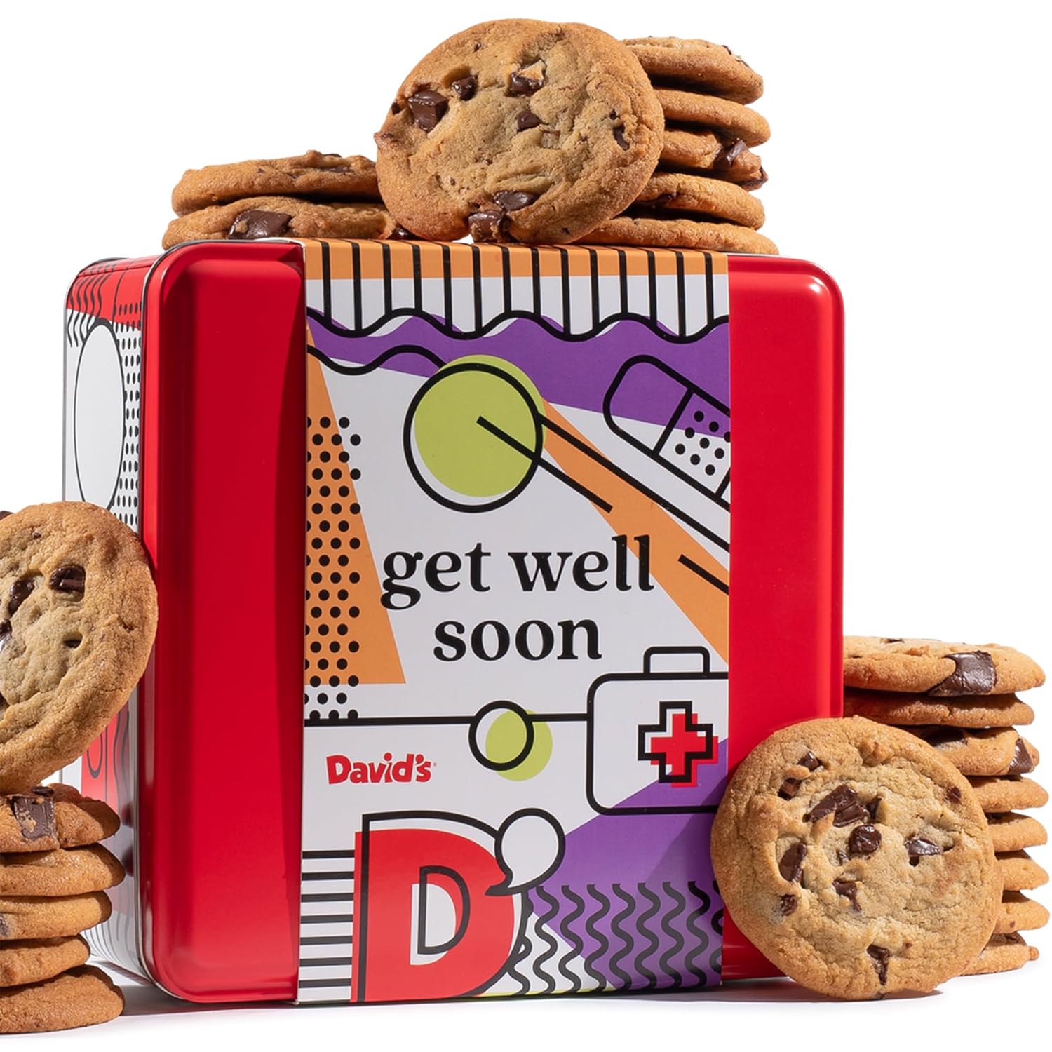 David'S Cookies Get Well Soon Chocolate Chunk Cookies Tin 1Lb - Handmade & Fresh Baked Gourmet Cookie Gift Basket - Delectable & Made With Premium Ingredients - Thoughtful Care Package For Loved Ones