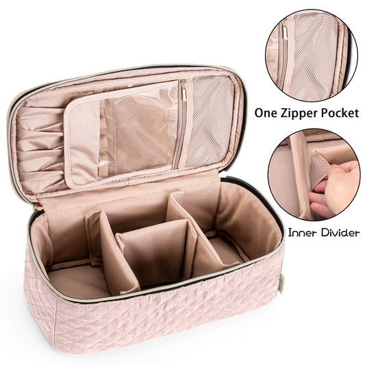 Teamoy Travel Makeup Brush Case, Makeup Train Organizer Bag With Handle For Makeup Brushes(Up To 8-Inch) And Essentials, Large, Misty Rose(Bag Only)