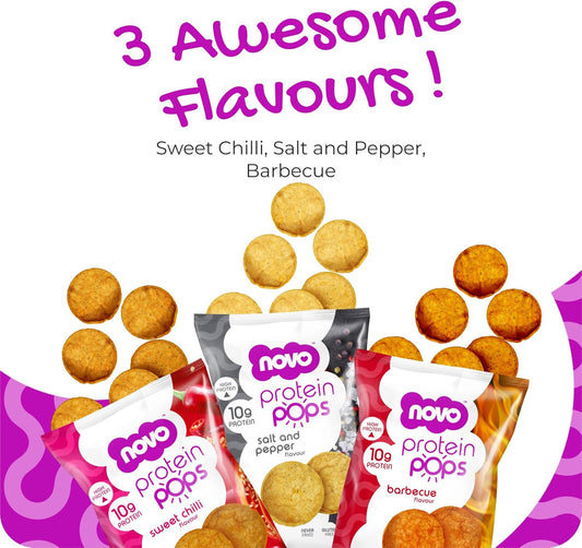 Novo Nutrition | Protein Pops | Healthy Savoury Snack With High Protein, Low Sugar And High Fibre | Pack Of 6 X 45G (Salt And Pepper)