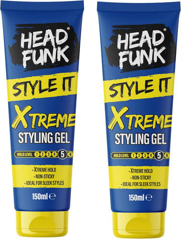Head Funk "Style It" Xtreme Styling Gel - Hold Level 5 - Xtreme Hold, Non-Sticky - Ideal For Sleek Styles - 150Ml (Pack Of 2)