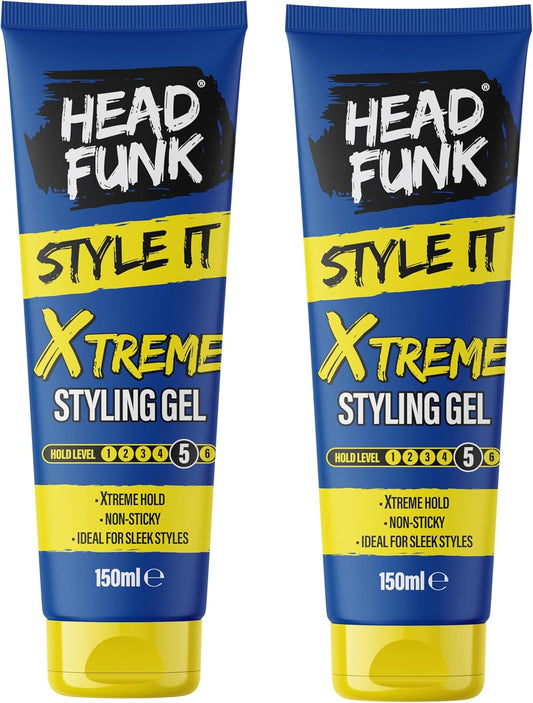 Head Funk "Style It" Xtreme Styling Gel - Hold Level 5 - Xtreme Hold, Non-Sticky - Ideal For Sleek Styles - 150Ml (Pack Of 2)