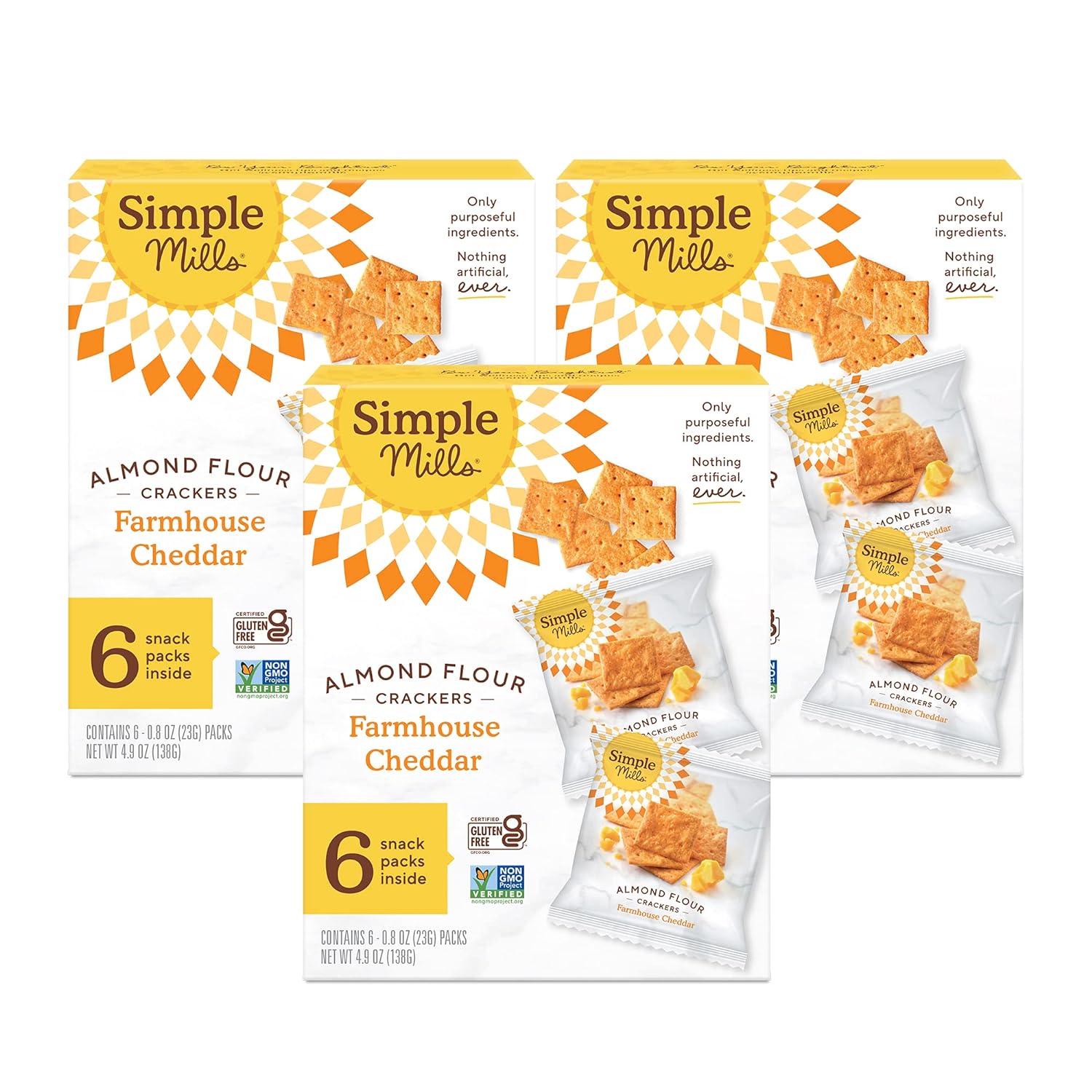 Simple Mills Almond Flour Crackers, Farmhouse Cheddar Snack Packs - Gluten Free, Healthy Snacks, 4.9 Ounce (Pack of 3)