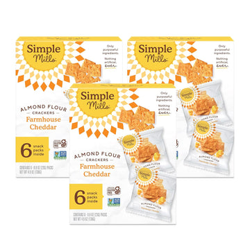 Simple Mills Almond Flour Crackers, Farmhouse Cheddar Snack Packs - Gluten Free, Healthy Snacks, 4.9 Ounce (Pack of 3)