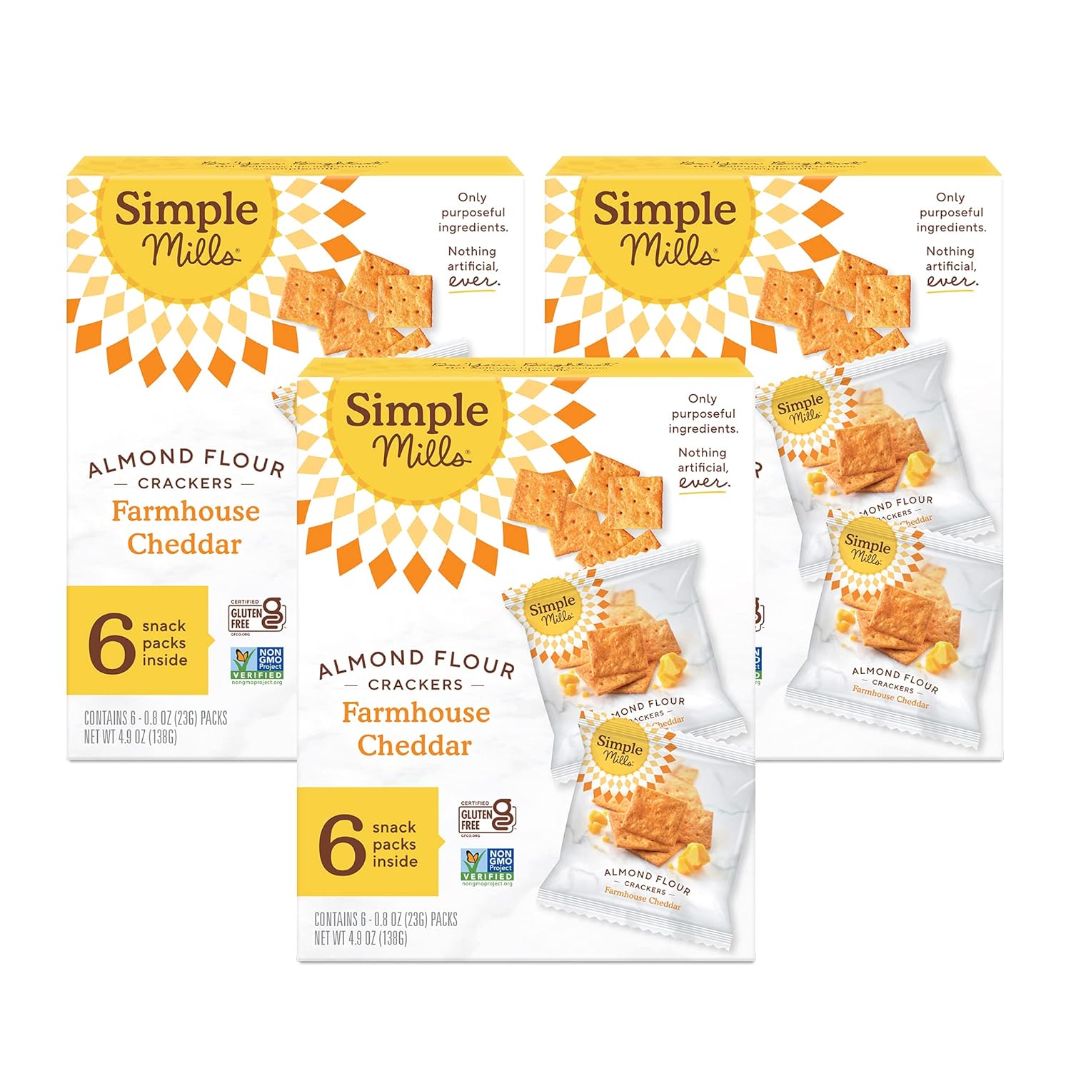 Simple Mills Almond Flour Crackers, Farmhouse Cheddar Snack Packs - Gluten Free, Healthy Snacks, 4.9 Ounce (Pack Of 3)