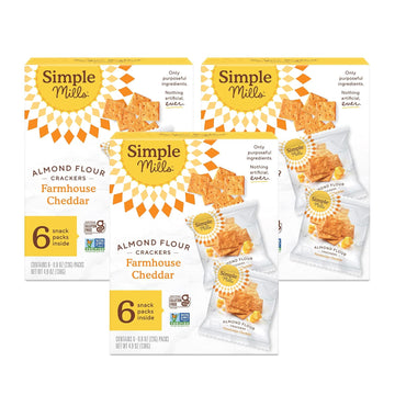 Simple Mills Almond Flour Crackers, Farmhouse Cheddar Snack Packs - Gluten Free, Healthy Snacks, 4.9 Ounce (Pack Of 3)