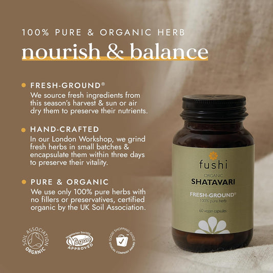 Fushi Shatavari Organic Herbal Supplement 60 Caps | Fresh-Ground Wholefood | Female Balance | Women’S Health Supplement | Ethical & Vegan (Pack Of 5)