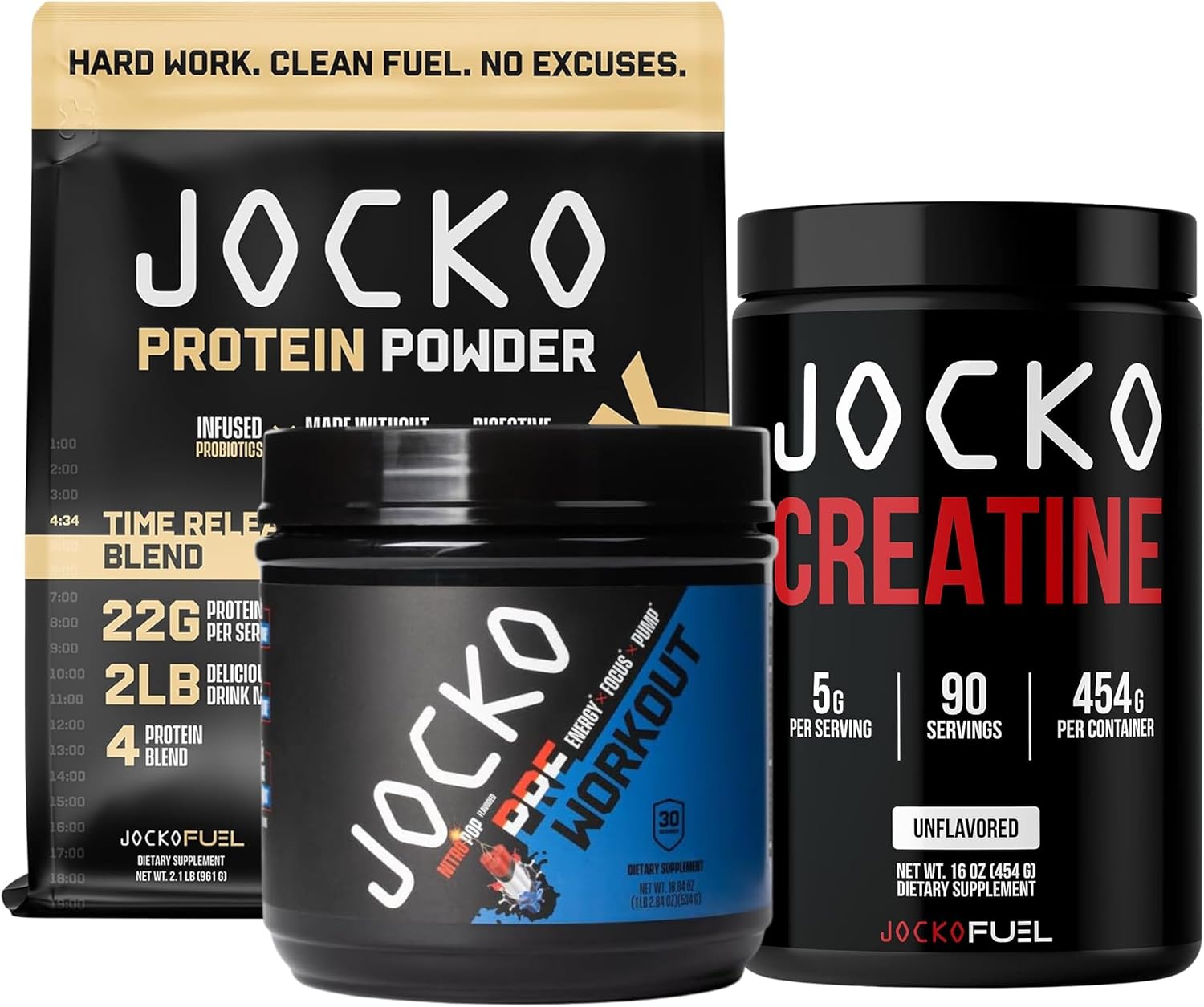 Jocko Pre Workout, Protein Powder, & Creatine Bundle (3 Pack)