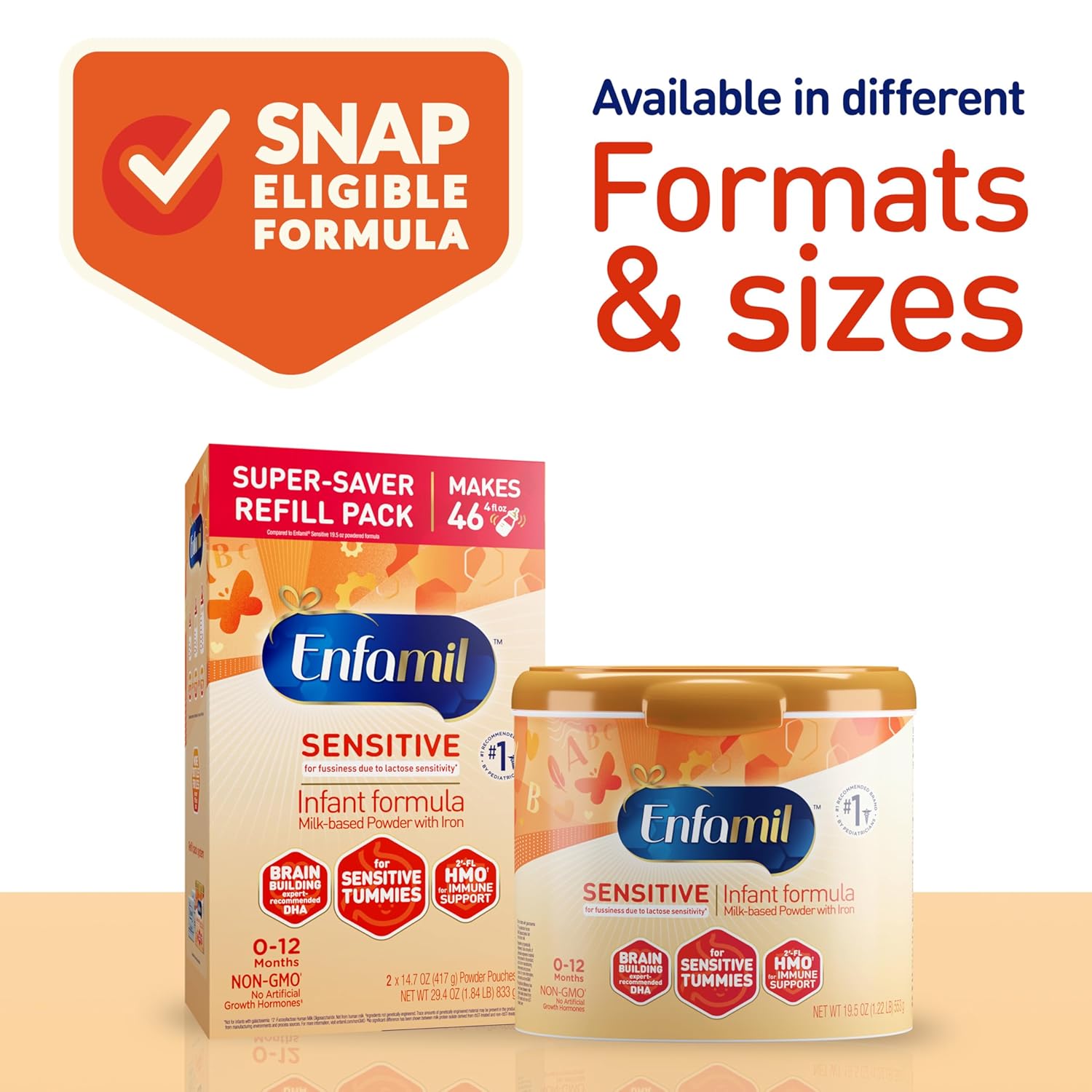 Enfamil Sensitive Baby Formula With Dha, Iron & Prebiotics To Help Support Brain & Immune Support. Lactose Sensitivity Infant Formula Inspired By Breast Milk, Non-Gmo, Powder Refill Box, 117.6 Oz