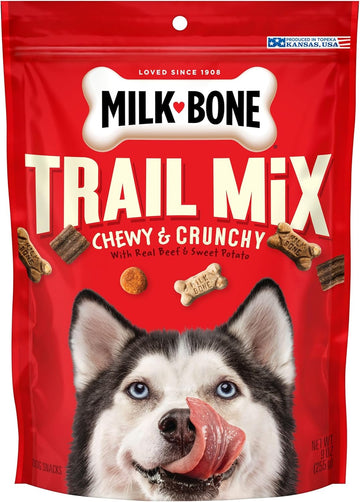 Milk-Bone Trail Mix Chewy & Crunchy Dog Treats, Real Beef & Sweet Potato, 9 Ounce (Pack Of 6)