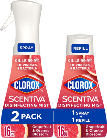 Clorox Scentiva Disinfecting Mist, Grapefruit And Orange Blossom, 1 Spray And 1 Refill, 16 Oz Each