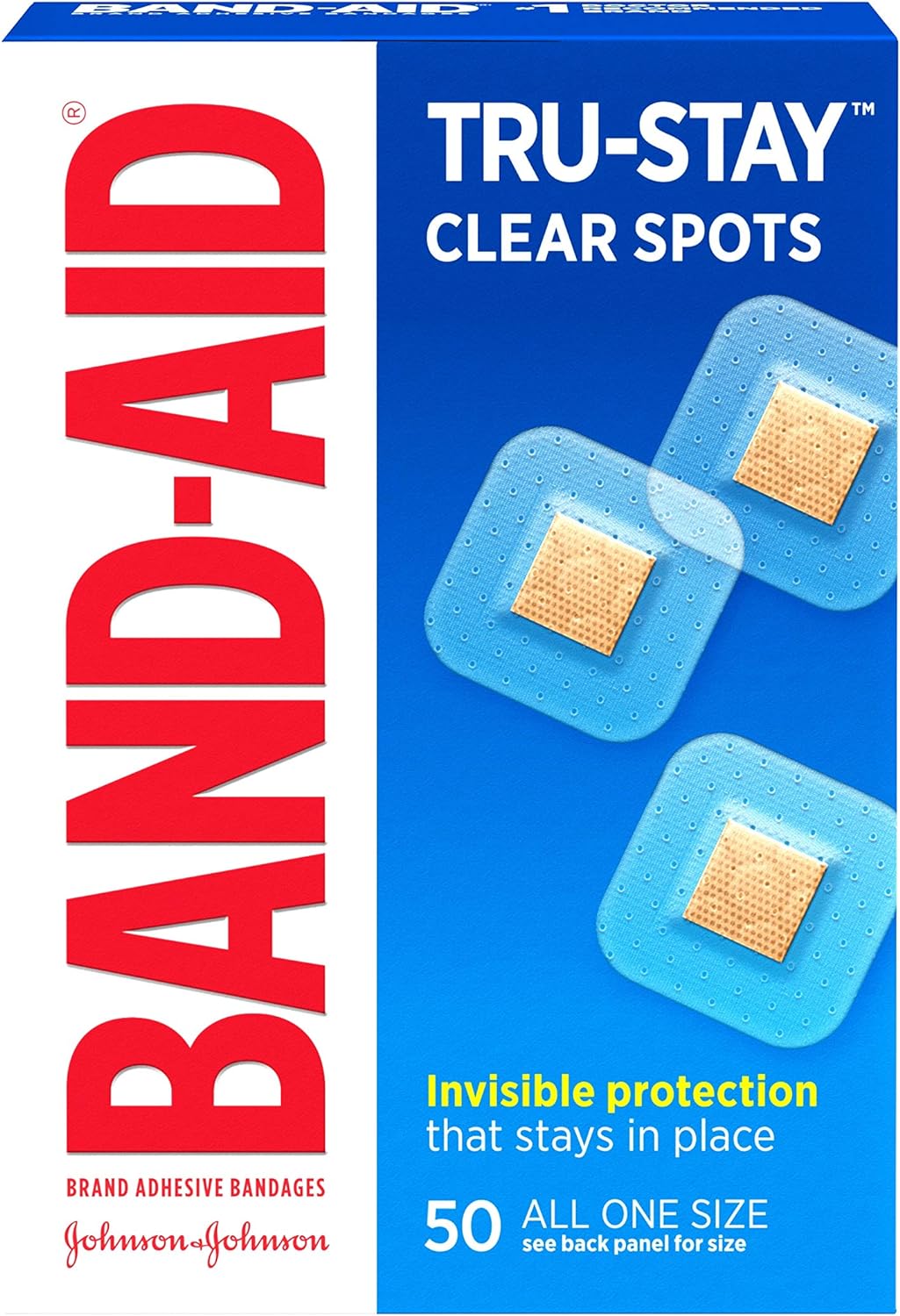 Band-Aid Brand Tru-Stay Clear Spots Bandages For Discreet First Aid, All One Size, 50 Count