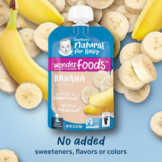 Gerber Baby Food Pouches, 2nd Food for Sitter, WonderFoods, Banana, 3.5 Ounce (Pack of 12)