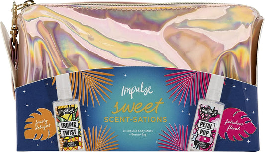Impulse Sweet Scent-Sations Fragrance Gift Set With Festival Essentials, 2 Body Mists And Make Up Bag