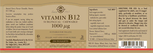 Solgar Sublingual Vitamin B12 1000 Mcg Nuggets, 250 Count