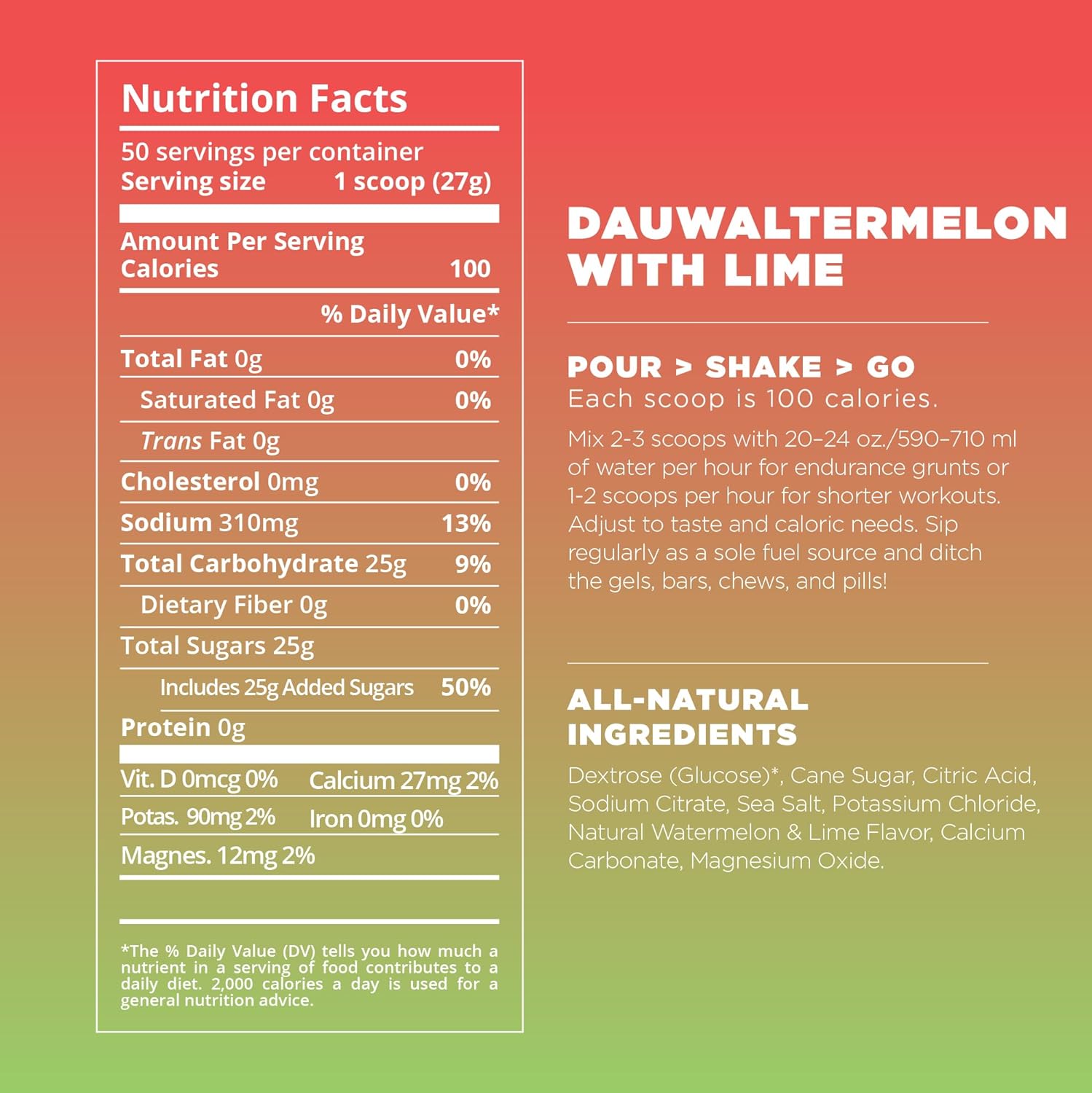 Tailwind Nutrition Endurance Fuel, Sports Drink Powder Mix with Electrolytes, Non-GMO, Free of Soy, Dairy, and Gluten, Vegan-Friendly, Dauwaltermelon, 50 Servings : Health & Household