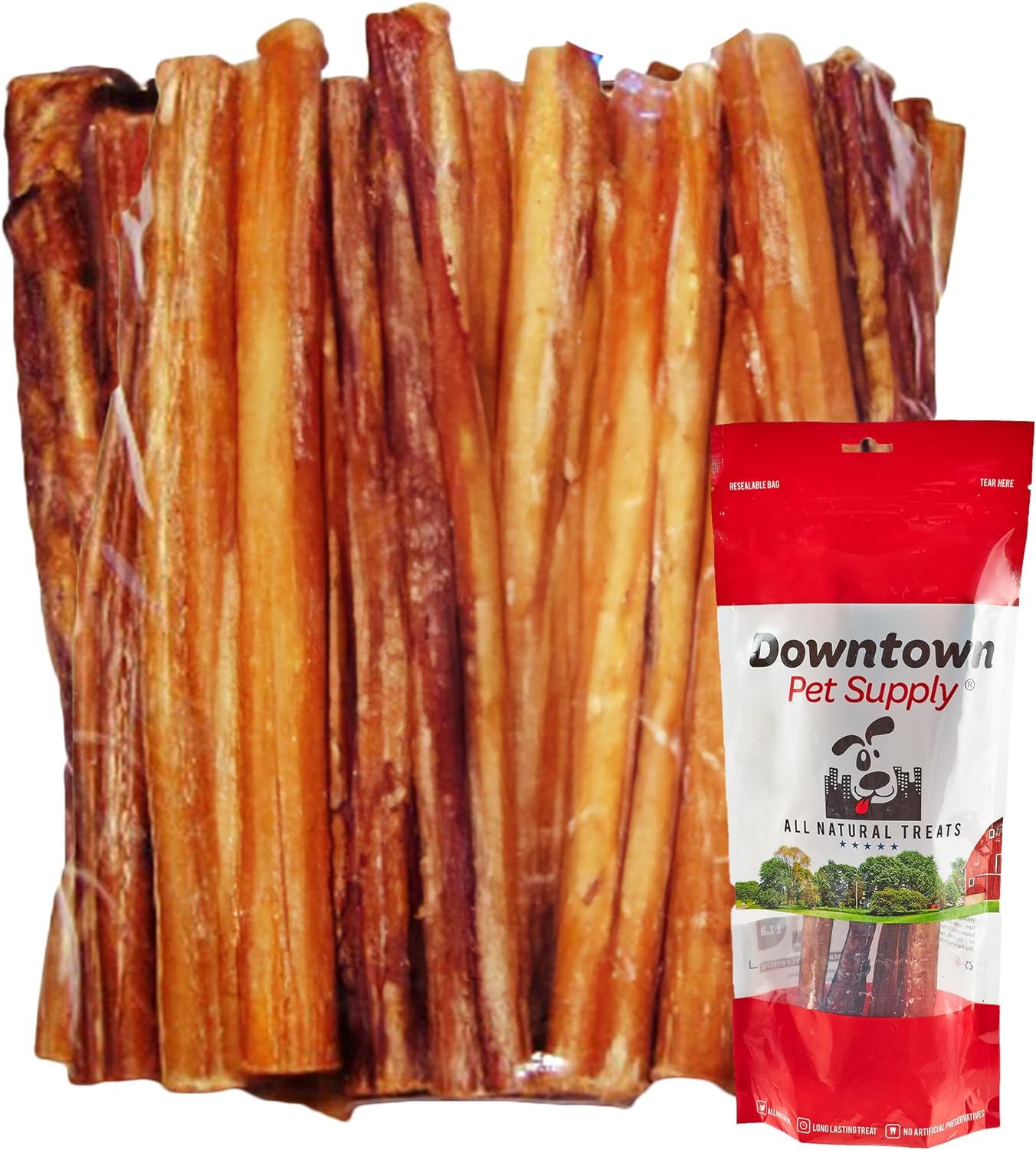 Downtown Pet Supply 12-inch Bully Sticks for Large Dogs, Pack of 4 - Single Ingredient, Rawhide Free Dog Chews for Aggressive Chewers - Nutrient-Rich and Odor Free Bully Sticks for Dogs - Beef
