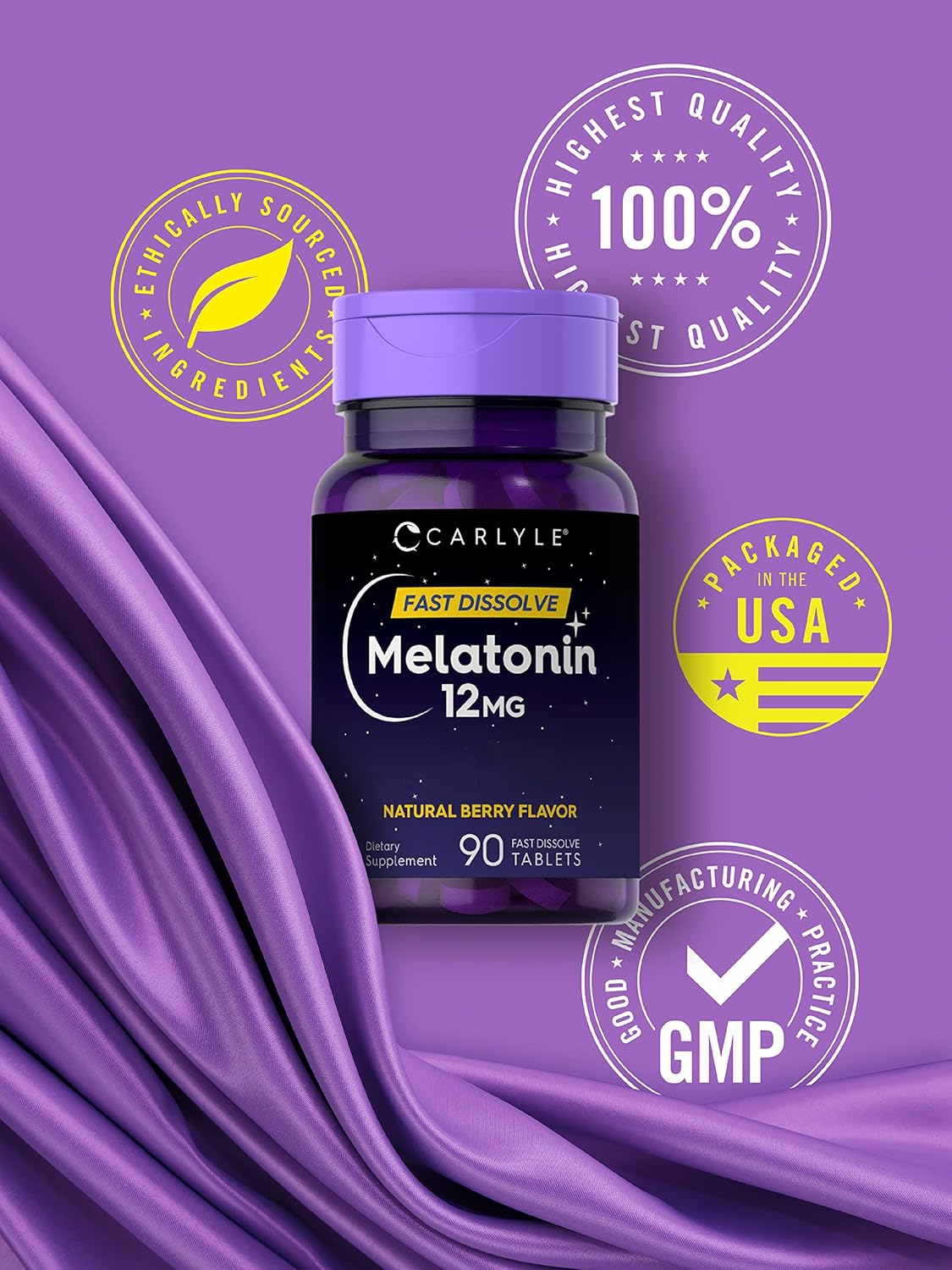 Carlyle Melatonin 12 mg Fast Dissolve 90 tablets | Natural Berry Flavor | Vegetarian, Non-GMO, Gluten Free : Health & Household